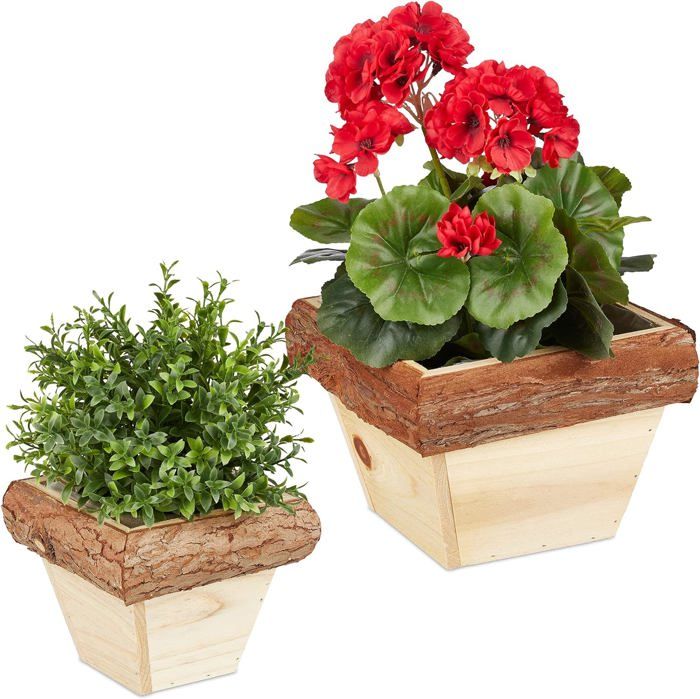 2 Pots De Fleurs En écorce Style Rustique - Balcon, Salon, Extérieur étanche - 12