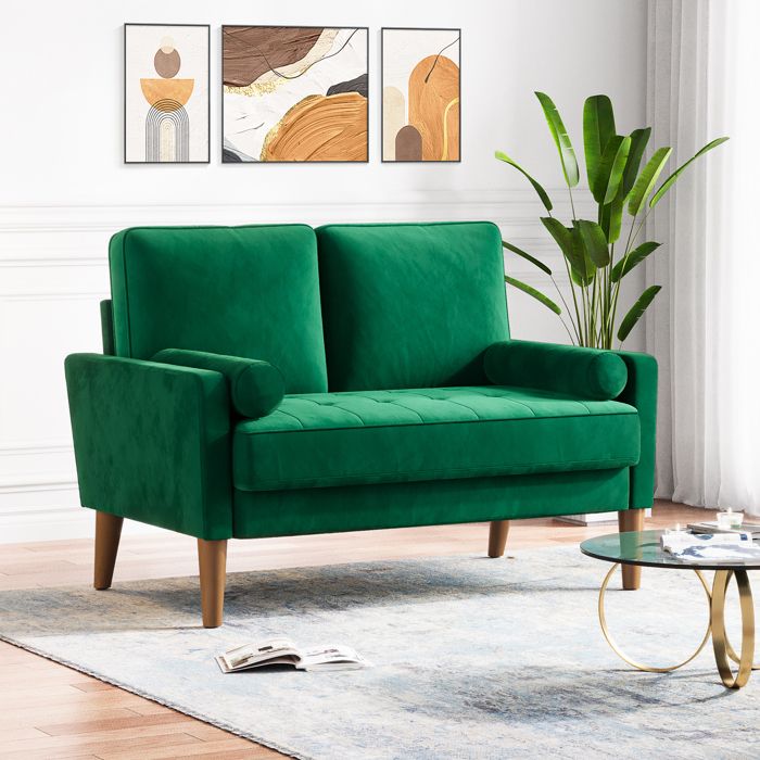 Canapé Miniature Odoria 1/12 Échelle - Meuble Maison Poupée Moderne Tissu Vert