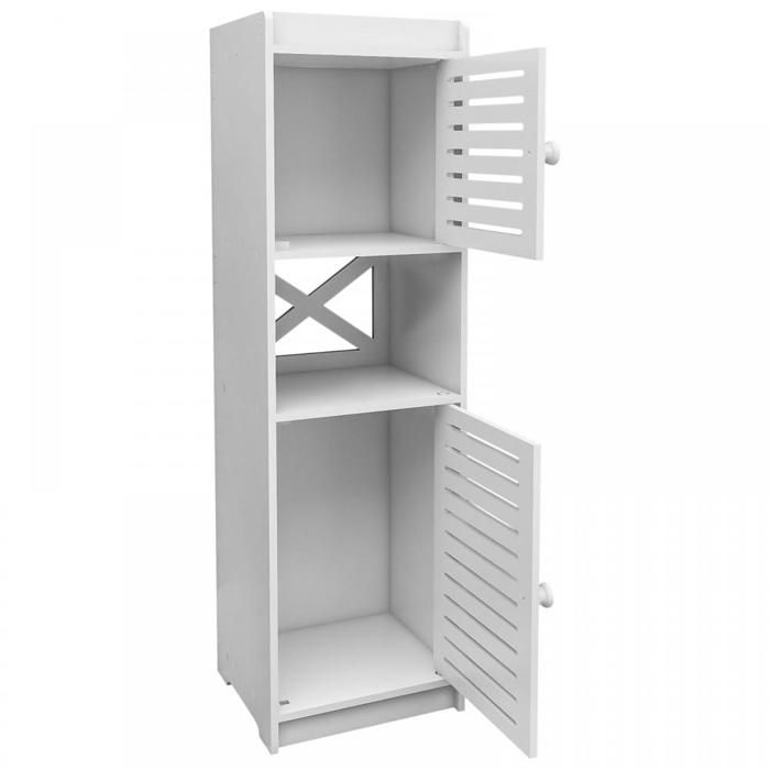 HUOLE-Armoire de salle de bain deux portes et une étagère 22*20*75cm Blanc