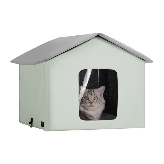 Maison Chat Chauffante-VEVOR-Niche Chat Extérieur avec Coussin Chauffant Température Réglable-pour Rester au Chaud-Vert-M