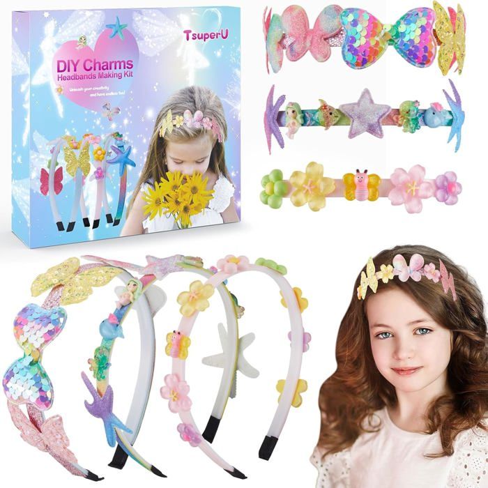 Kit DIY Serre-têtes Et Pinces à Cheveux Pour Filles 5-12 Ans - Avec Peinture Diamant, Perles, Rubans - 7