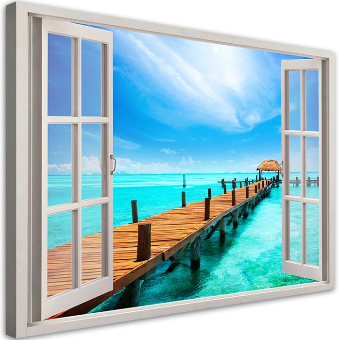 Tableau Mural Sur Toile 90x60 Cm - Vue Fenêtre 3D Avec Effet Miroir | Décoration Moderne Pour Salon, Chambre Ou Bureau