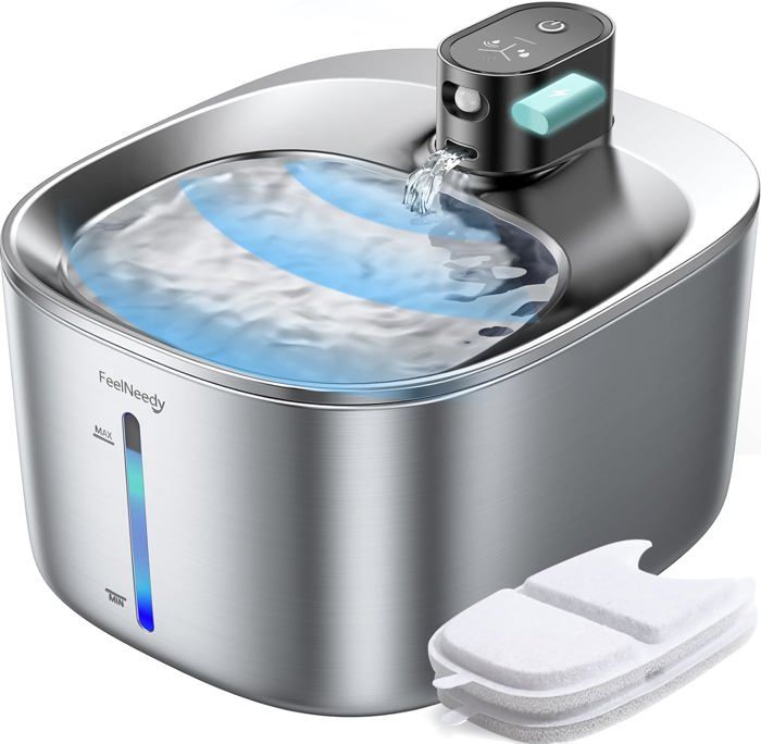 Comparer les prix de Fontaine À Eau Pour Chat 4L En Acier Inoxydable Avec Detecteur De Mouvement Distributeur Eau Chat Sans Fil À Pile Au Lithium