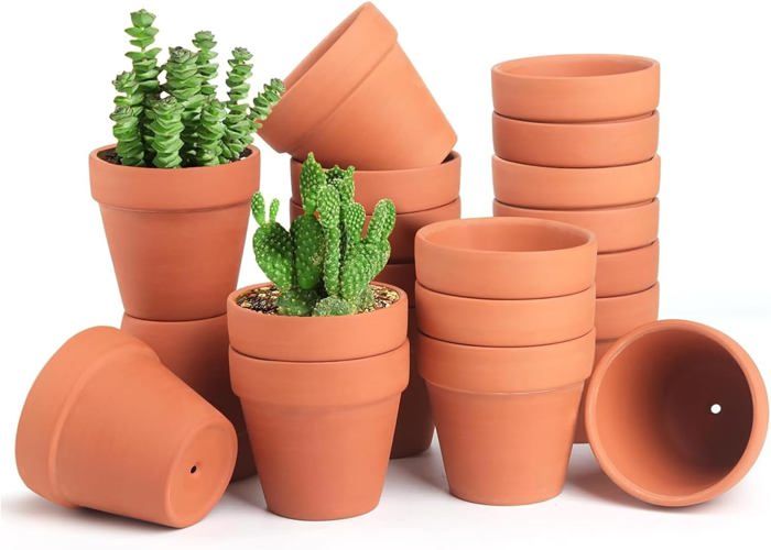 Lot De 20 Petits Pots Terre Cuite 4x4,5 Cm - Pots De Fleurs Mini Avec Trou Drainage - Pour Succulentes, Cactus - 4