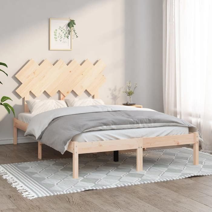 SALE 2025Structure/Cadre de lit - Lit 2 personnes - 135x190 cm bois massif 25.56 Kg 5648