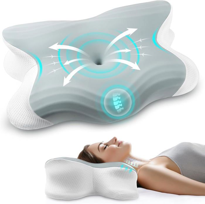 Oreiller Ergonomique Mémoire De Forme - Soutien Cervical, 50x30cm, Gris, Lavable - 3