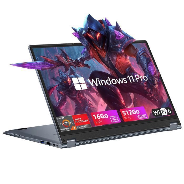 PC Portable 15.6 Écran tactile 360° Flip AMD Ryzen3 3200(jusquà 3.5Ghz)DDR4 16Go RAM 512Go SSD Windows 11 Pro Ordinateur