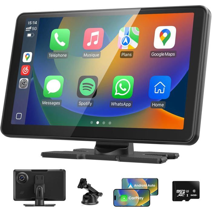 écran Tactile Voiture Autoradio 9 Pouces TOUTBIEN - CarPlay & Android Auto Sans Fil, Caméra Recul 1080P, Dashcam 4K, GPS, Bluetooth 5.0 Car Play