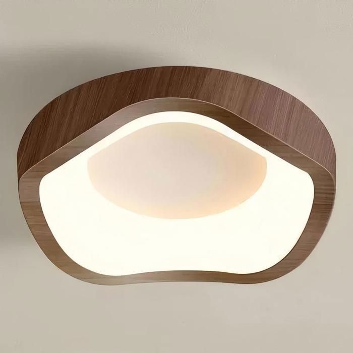 WOTTES Plafonnier LED Style Moderne - 12W Blanc chaude IP54 Imperméable Bois Lampe de Plafond Pour Salle de Bain - 1pcs Noyer Ø20CM