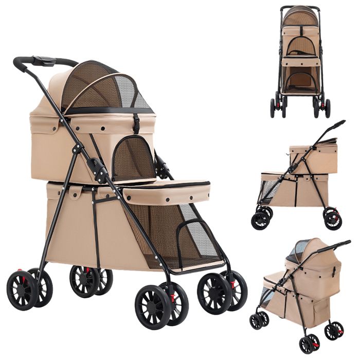 Comparer les prix de JEOBEST 2 en 1 Poussette pour Chien Chat 2 étages Poussette Double Pliable pour Chiens Chats jusquà 15 kg 67 × 32 × 95 cm