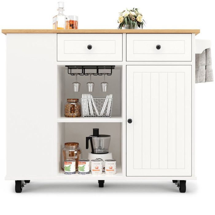 Îlot De Cuisine Multifonction Avec Extensions - Chariot Pliable Noir, Table + Rangement, Porte-Verres Et Porte-Bouteilles