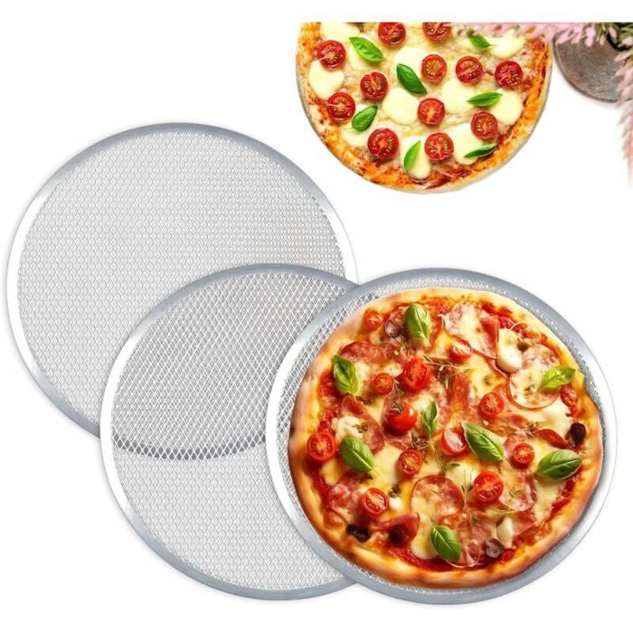 Lot de 3 Grille à Pizza 33 CM Plaque à Pizza en Aluminium Plat Pizza Rond pour Pizza Grille de Barbecue Label