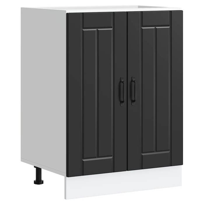 Meuble sous évier de cuisine - vidaxl - Noir - Bois dingénierie - 60x46x81.5 cm - Capacité 70 kg - Pieds réglables