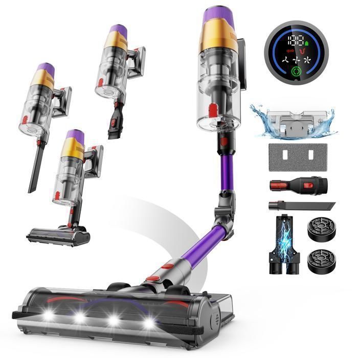 Linkifly A12 Aspirateur Balai sans Fil 48Kpa / 550W / 70Min / 8 en 1 Écran Tactile Pliable LED 15L Poils d’animaux - Linkifly