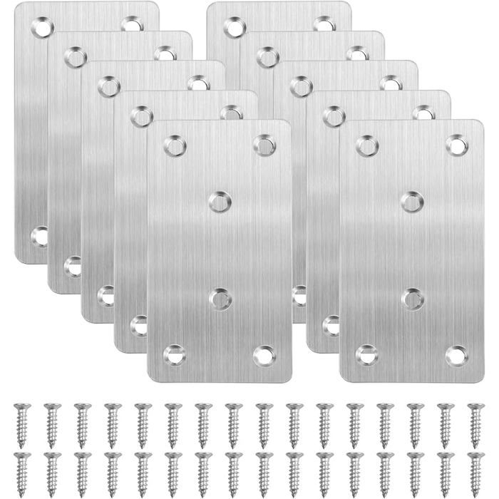 10 Pièces Connecteurs Plats en Acier Inoxydable 100x50x2mm Plaques Perforées Planches de Réparation Plates Multicolore CHARNIERE