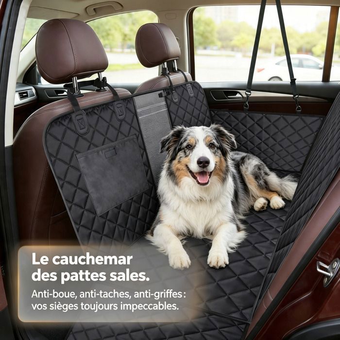 ®WHD©Housse de Siège Voiture pour Chien - Banquette arrière étanche antidérapante universelle fenêtre visuelle 137x151cm Noir