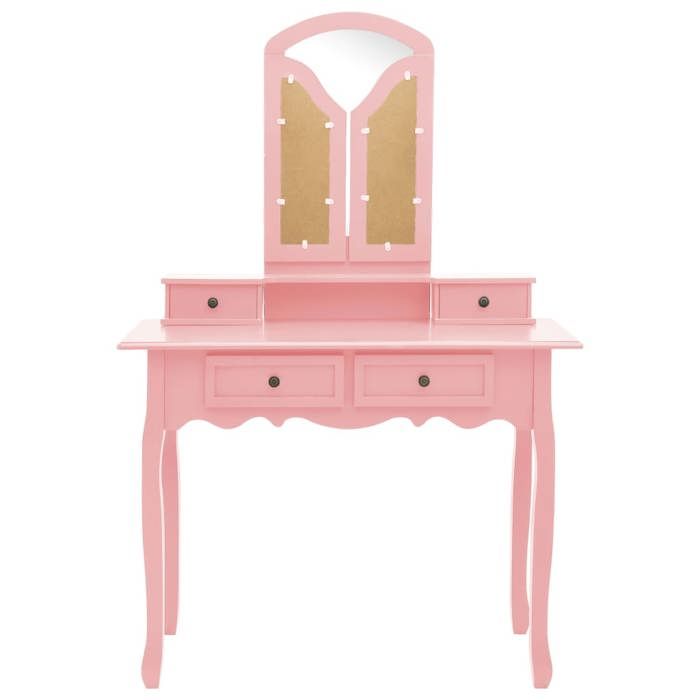 Bois Ensemble de coiffeuse Femmes/filles CLARENCE Pour chambre et tabouret Rose 100x40x146 cm Paulownia C320