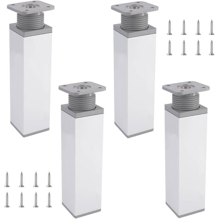 4pc Pied De Meuble Reglable Blanc 15 x 4 Cm Carré Pieds De Meubles Pied Meuble Cuisine Pieds De Meuble Reglable Hauteur Réglable