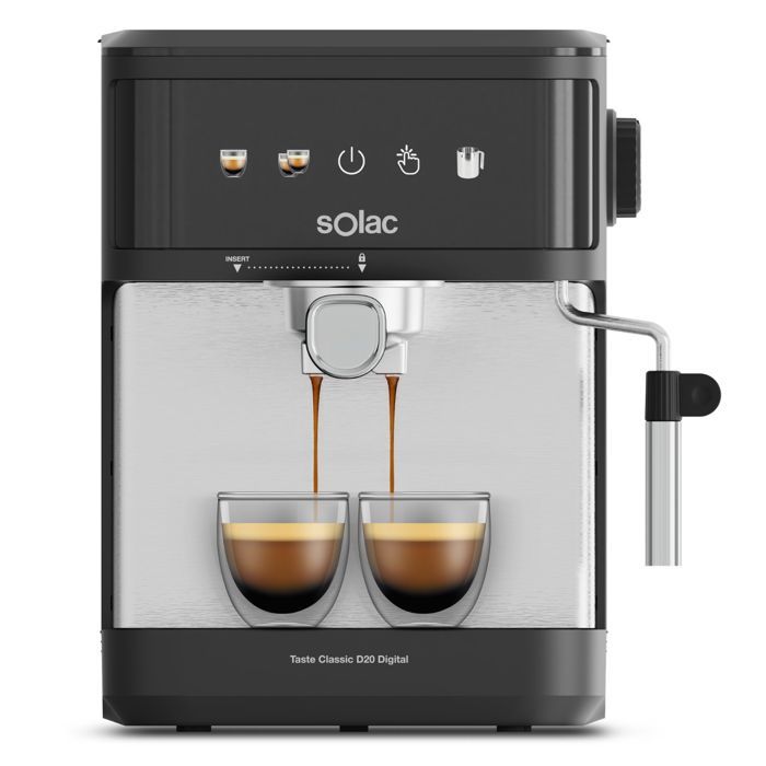 Solac – Machine expresso Taste Classic D20 850W  20 bars  Réservoir 18L  Vapeur inox  Tactile  Arrêt auto