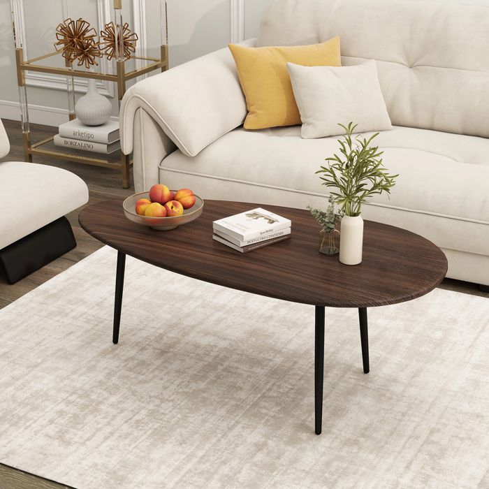 Table Basse Salon Ovale COSTWAY 108 x 56 x 44 cm Cadre en Métal Table dAppoint Design Compact pour Canapé Chambre Bureau Noyer Table Basse Salon Ovale COSTWAY 108 x 56 x 44 cm Cadre en Métal Table dAppoint Design Compact pour Canapé Chambre Bureau Noyer