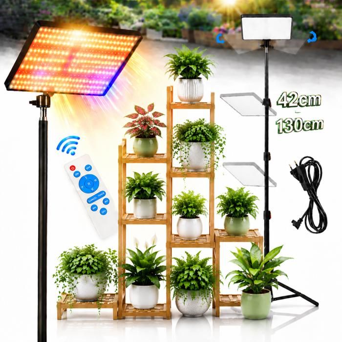 lampe plante interieur avec Trépied 3 Modes Végétation Télécommande RF & Variateur Minuterie 4/8/12H Spectre Complet UV-IR Lampe