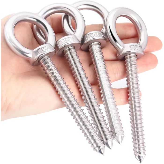 4 Pièces Piton à Visser Anneau de Levage M10 x 80mm Crochets à œillets pour Hamacs Stores Chaises Suspendues（Argenté）