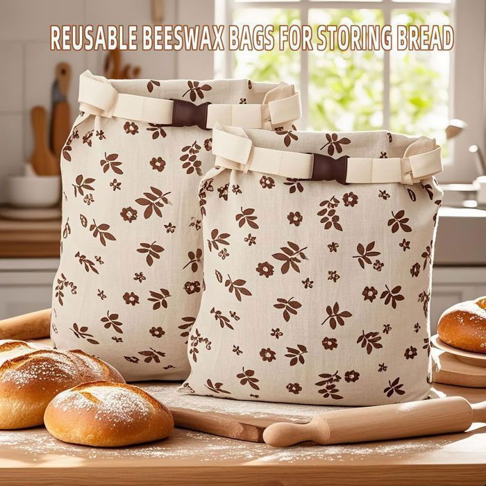 Sac à pain double épaisseur - Mélange lin-coton - Cire dabeille naturelle - Réutilisable lavable main - Motif fleurs