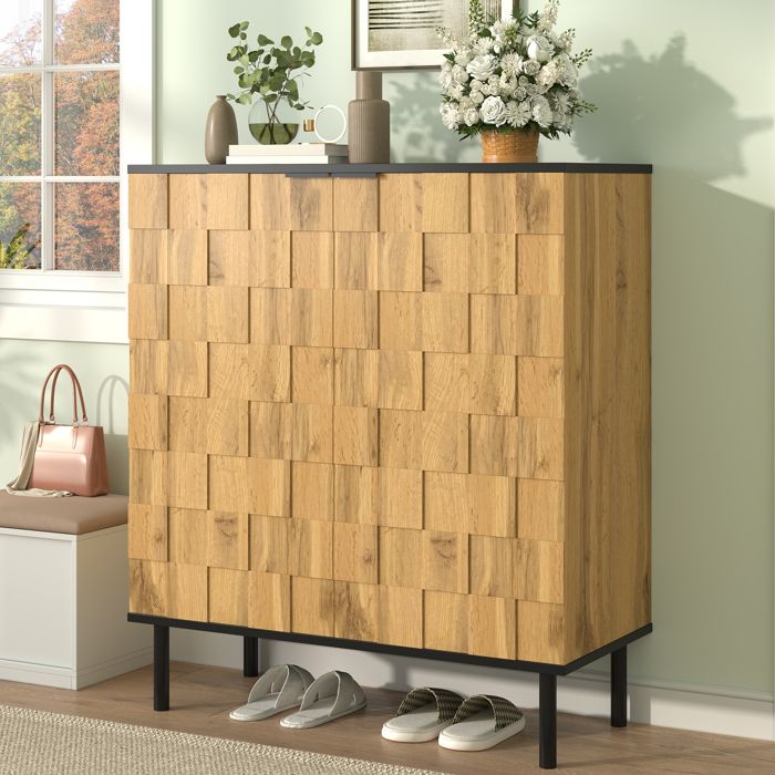 Meuble à Chaussures Mosaïque - avec Étagères Réglables Meuble de Rangement pour Entrée - Décor Bois Naturel - 80 x 35 x 915 cm