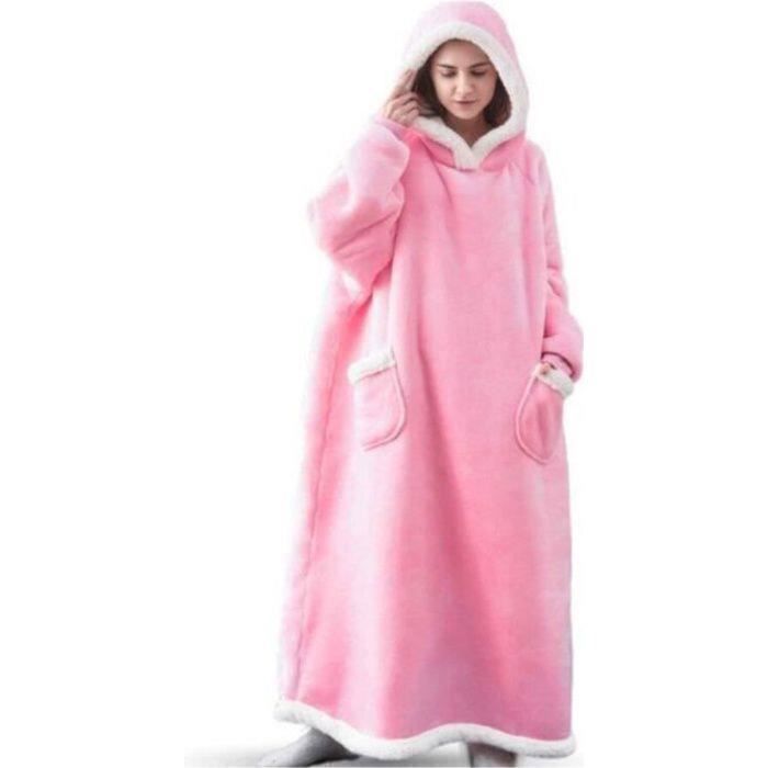 1 pièce Couverture Robe en Flanelle 120 cm Épaisse et Douce avec Capuche et Manches en Velours Plaid Chaud pour Canapé ou .