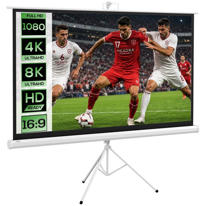 Écran de projection - HOMCOM - 84 pouces 4K HD 16:9 - trépied - hauteur réglable - plastique et métal - 200x8x118cm - blanc