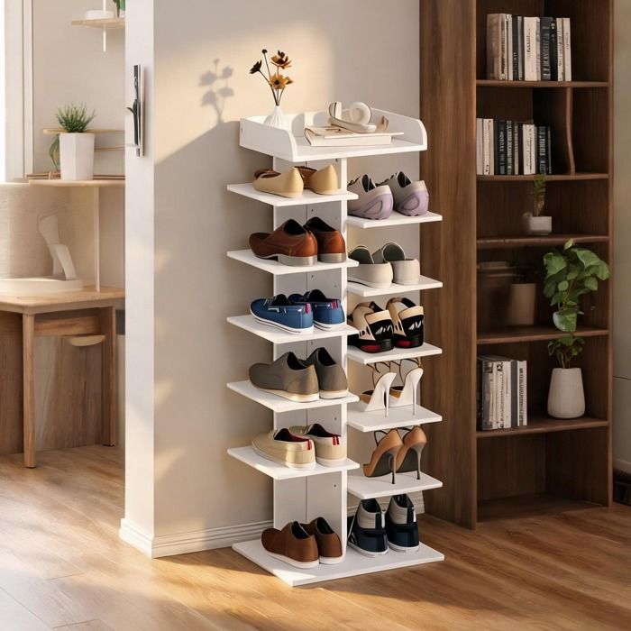 Porte-chaussures ouvert 12 niches blanc 40x30x114 cm panneau de particules