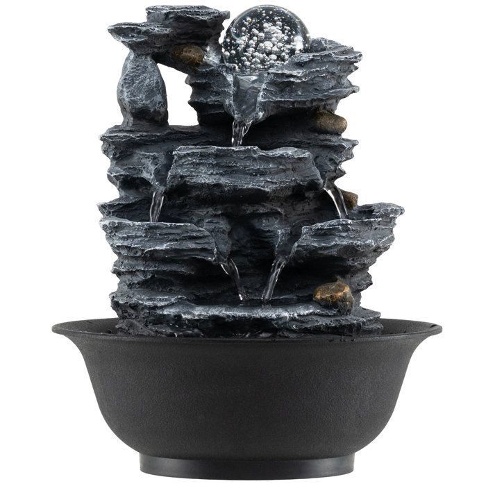 Fontaine intérieure zen de table cascade LED multicolore pompe silencieuse boule en cristal bureau