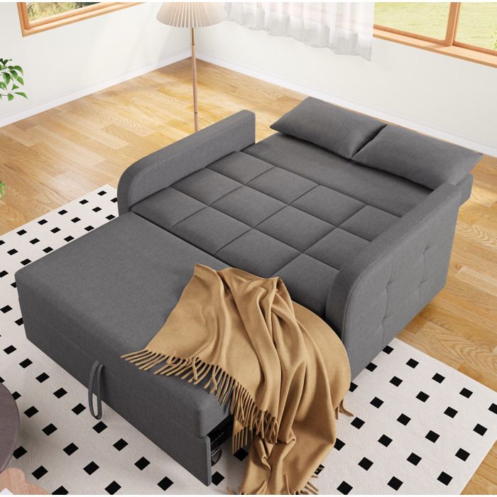 Canapé convertible dossier réglable 3 positions - BEAUNIV - 2 coussins tissu coton et lin gris antique 127 × 75 × 94 cm