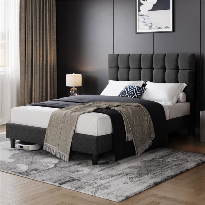Yaheetech Lit Double 140x200 cm Sommier à Lattes Bois et Métal Tête de Lit Réglable Gris Foncé Yaheetech Lit Double 140x200 cm Sommier à Lattes Bois et Métal Tête de Lit Réglable Gris Foncé
