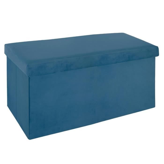pouf pliable en velours - bleu - contemporain - design - coffre de rangement