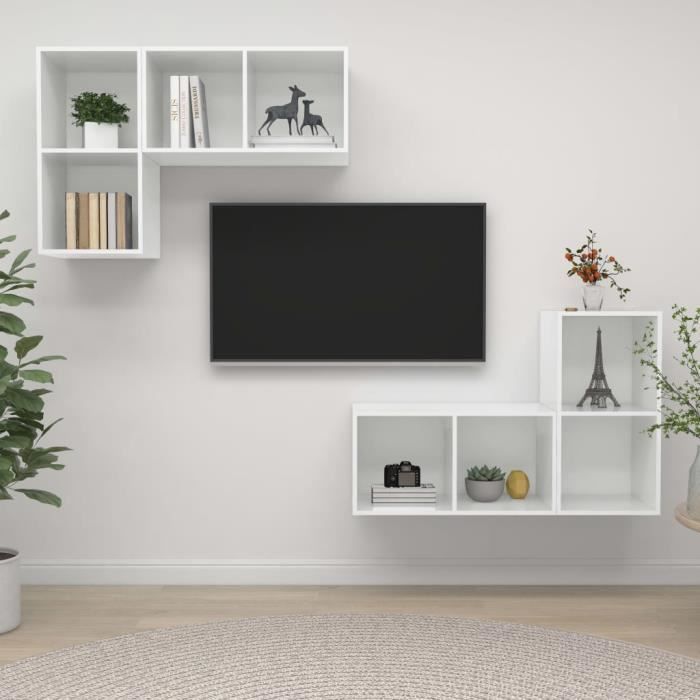 KLARI | Ensemble Meubles TV + LED | Unité Murale Style Moderne Largeur 300 Cm Mur Tv A Suspendre Finition Gloss