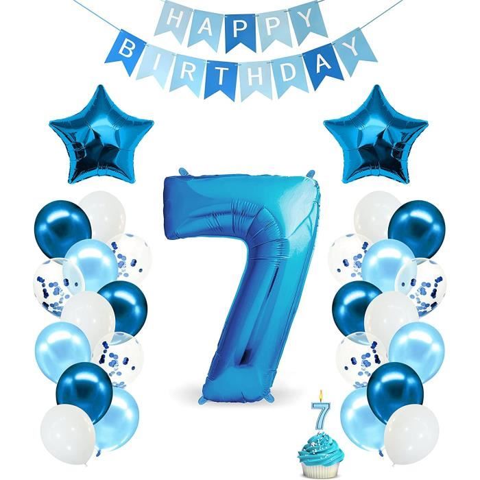 Decoration D Anniversaire 7 Ans Bleu Decoration D Anniversaire 7 Ans Pour Garcon Decoration De Fete 7 Ans Ballon 1707 Cdiscount Maison