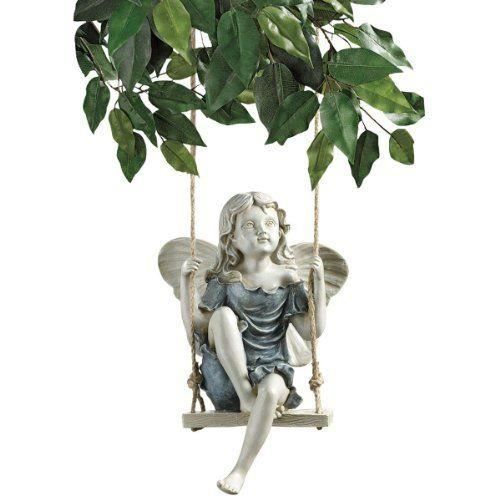 Statua Fata Dell'Estate Su Altalena Design Toscano 14x19x29 Cm: Decorazione Da Giardino O Interni, Dipinta A Mano, In Resina