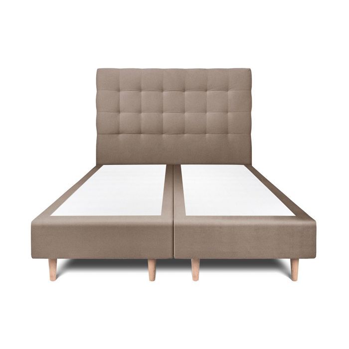 Lit - MARQUE - 200x200cm - Tête de lit capitonnée velours - Double sommier tapissier taupe