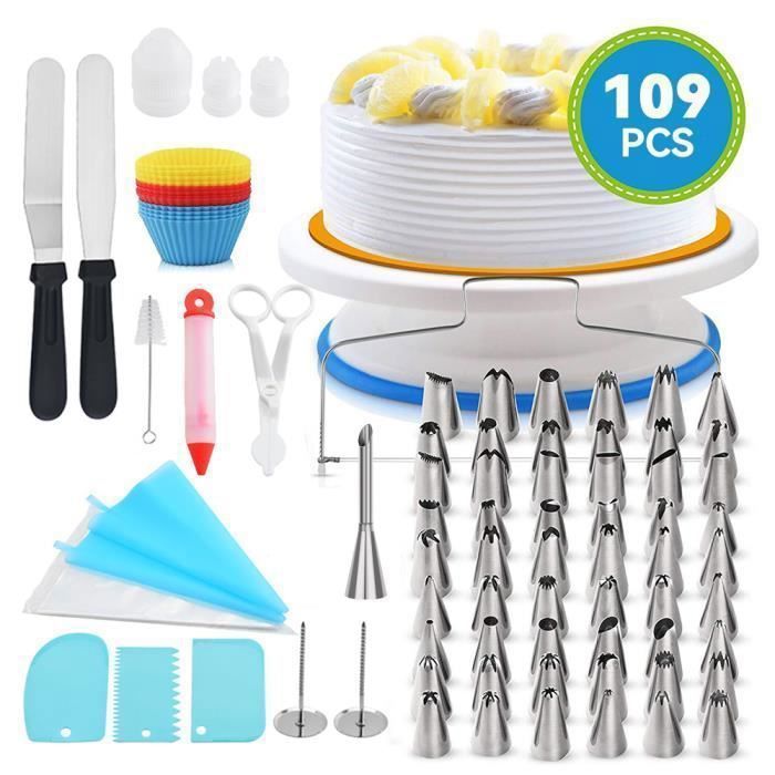 Kit Plateau Tournant Pâtisserie 6 Pièces - 28cm Avec Grattoirs Et Spatules Pour Décorer Gâteaux Facilement