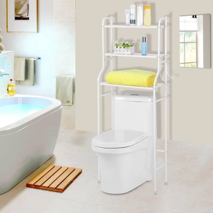 Etagère de salle de bain en acier pour dessus WC - Blanc - L. 55 x l. 26 x H. 165 cm