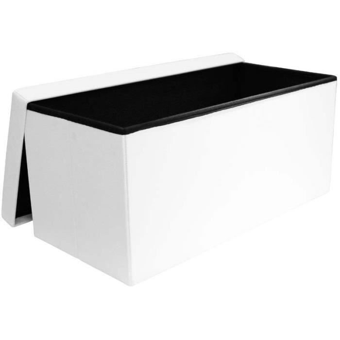 banc/pouf coffre pliable en pu blanc 76.5x37.5x37.5 cm