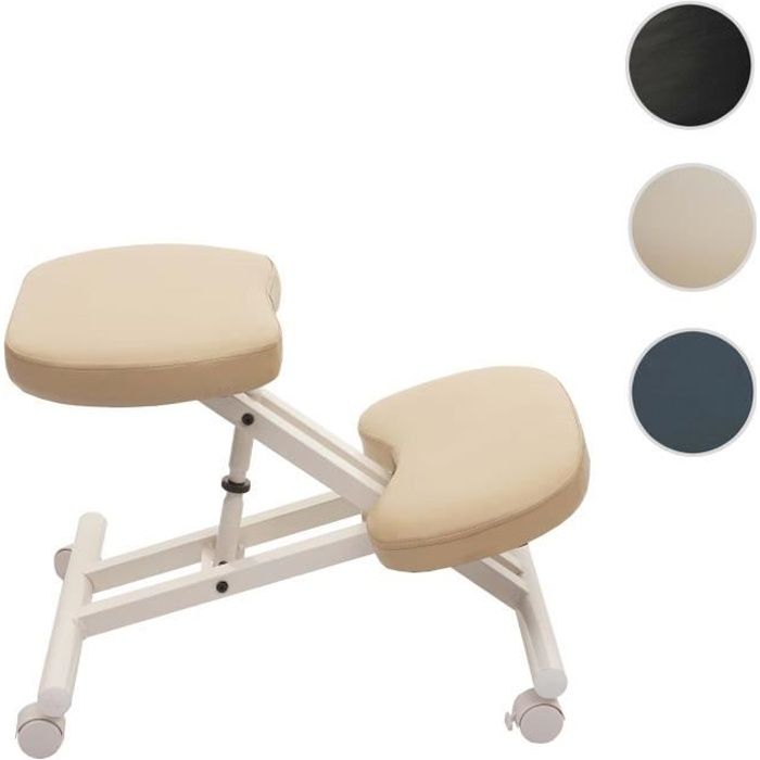 Siège assis à genoux - HWC - E10 - Réglable en hauteur - Similicuir - Crème-beige