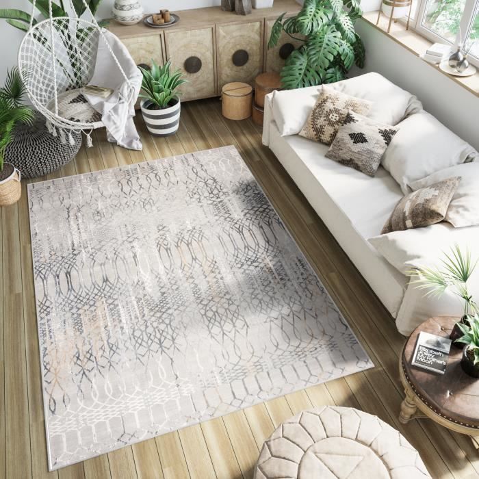 Tapis Salle à Manger 160x230 Tissé Beige Rectangle Motif Géométrique CERABI | Leroy Merlin
