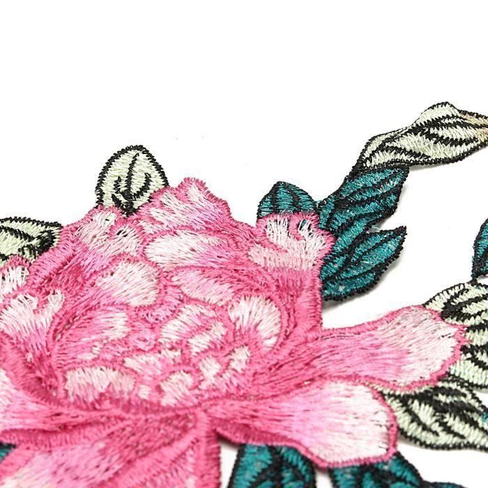 Paire De Patches Brodés – Fleur D'oiseau Rose – À Coudre Ou Thermocoller