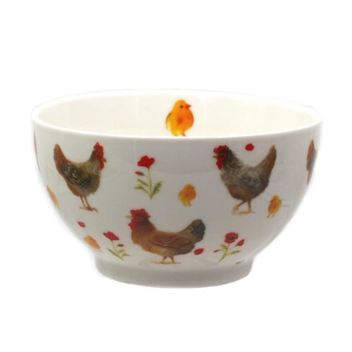 Théière Et Bol En Céramique Décorés Poules Rouges - Set Cadeau Français