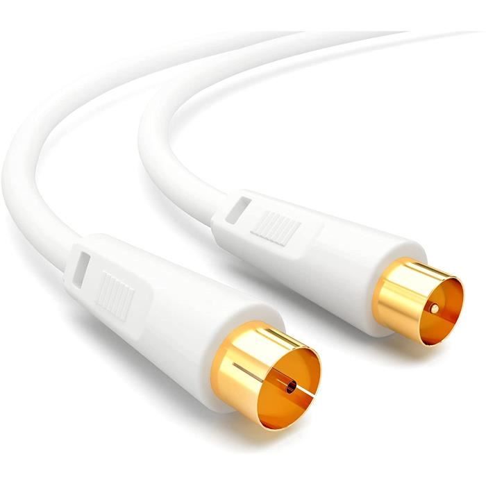 CSL 1,5m Câble Antenne Coaxial HDTV Coudé Mâle/Femelle 90° - Ultra HD 4K UHD 135dB Blindage - Blanc