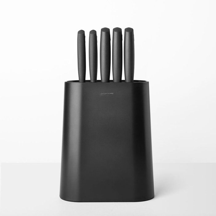Brabantia (BRAA3) Brabantia - Bloc de couteaux plus 5 couteaux : d'office, tout usage, à pain, du chef et de cuisine - Dark Grey - 1
