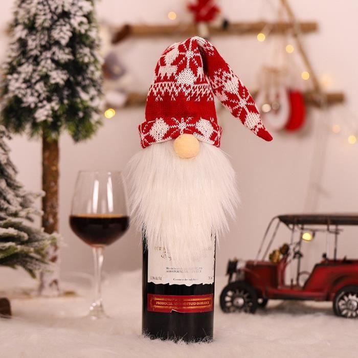 Coffret de décoration,Couverture de bouteille de vin du père  noël,décorations de noël,nouvel an- Red White Snow Set