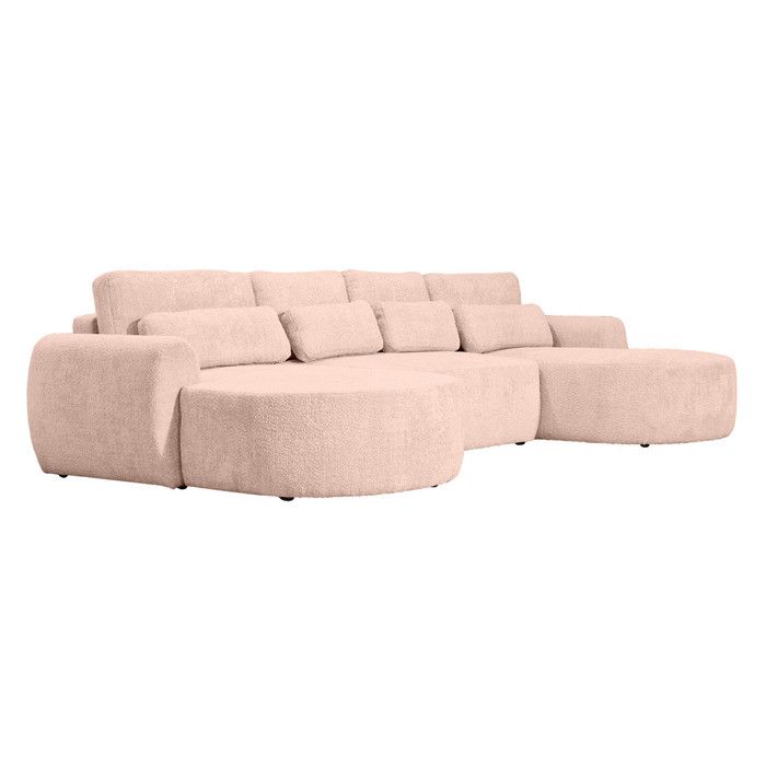 Mahina - canapé panoramique en U 7 places - convertible avec coffre - en tissu bouclette - Rose